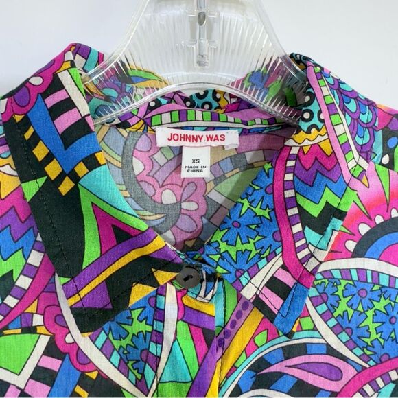 Johnny Was Demarne Ruffle Sleeve Tunic Shirt Top R24924 XS Multi Boho Chic - Picture 9 of 16